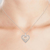 Sterling Silver Double Heart Diamond Pendant Necklace