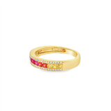14K Yellow Gold Round Rainbow Sapphire And Diamond Band
