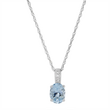 March Birthstone Pendant: 14K White Gold Diamond And Oval Aquamarine Pendant Necklace