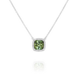 18K White Gold Green Tourmaline And Diamond Halo Necklace