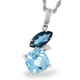 14K White Gold Blue Topazes Drop Pendant