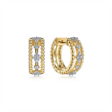 14K Yellow And White Gold 15Mm Round Huggie Natural Diamonds Hoop Earrings