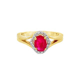 14K Yellow Gold Oval Ruby And Diamond Halo Ring
