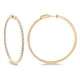 18K Yellow Gold 42Mm Round Inside Out Natural Diamonds Hoop Earrings