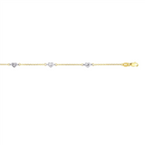 14K Yellow And White Gold Diamond Cut Heart Station Anklet