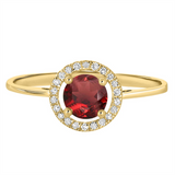 January Birthstone Rings: 14K Yellow Gold Diamond And Garnet Halo Ring