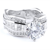 18K White Gold Wide Band Round Diamond Engagement Ring