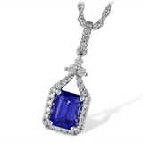 14K White Gold Tanzanite Halo Necklace