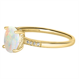 October Birthstone Rings: 14K Yellow Gold Diamond And Opal Ring