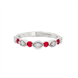 14K White Gold Round Rubies Band Ring