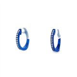 14K Neon Blue White Gold 12Mm Round Huggie Natural Diamonds Hoop Earrings