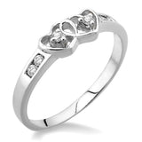 Sterling Silver Twin Heart Shape Two Stone Diamond Ring