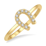 10K Yellow Gold Horse Shoe Natural Diamonds Ring