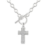 Sterling Silver Natural Diamonds Toggle Cross Necklace