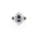 18K White Gold Pear Color Change Garnet Halo Ring