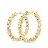 14K Yellow Gold 30Mm Round Inside Out Natural Diamonds Hoop Earrings