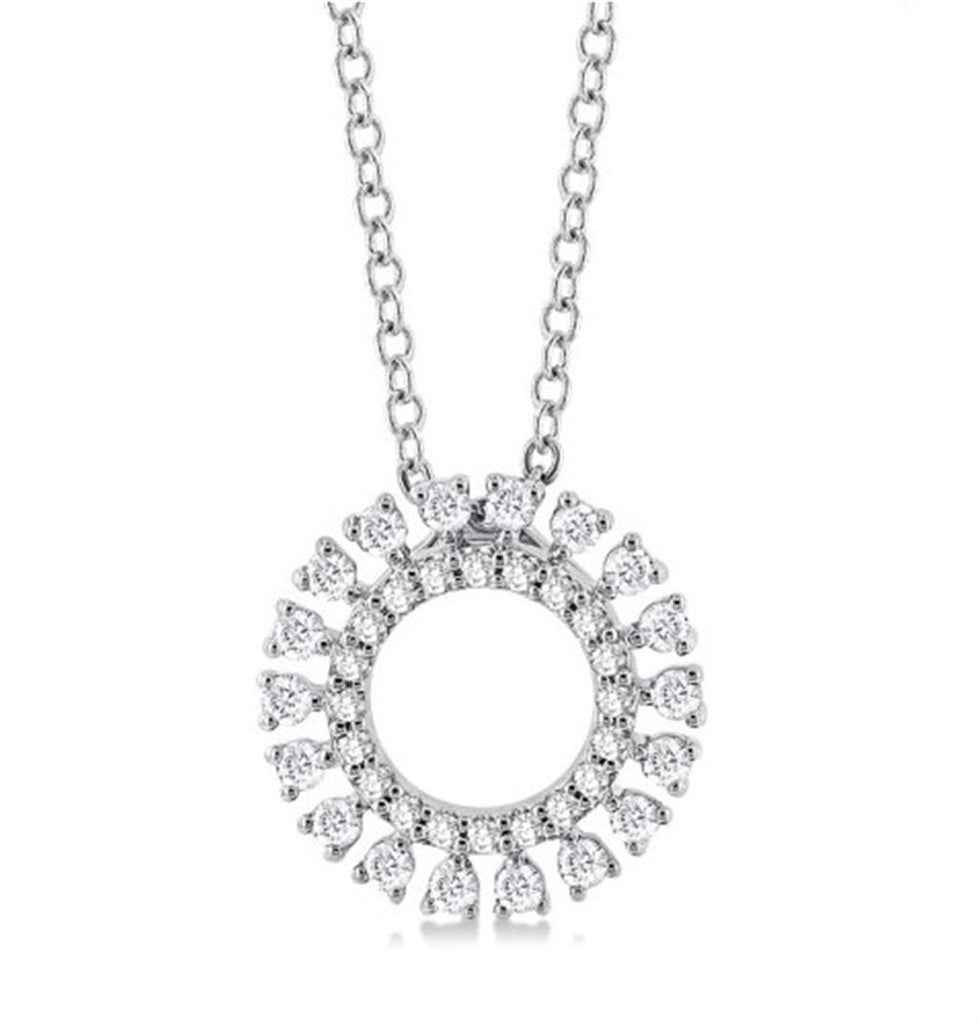 10K White Gold Double Halo Diamond Circle Pendant Necklace