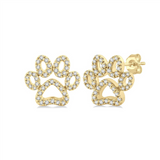 10K Yellow Gold Natural Diamond Paw Print Stud Earrings