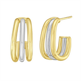 18K Yellow Gold And Sterling Silver Small Triple Row Hoop Earrings