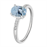 March Birthstone Rings: 14K White Gold Diamond And Aquamarine Ring