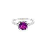 February Birthstone Sterling Silver Checkerboard Cushion Amethyst Halo Ring