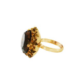 JT ESTATE 14K Yellow Gold Round Smokey Quartz Cocktail Ring