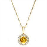 November Birthstone Pendant: 14K White Gold Diamond And Citrine Halo Pendant Necklace