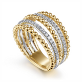 14K Yellow And White Gold Wide Band Bujukan Diamond Ring