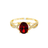 14K Yellow Gold Oval Garnet Classic Ring