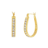 JT ESTATE 14K Yellow Gold 24Mm Elongated Oval Natural Diamond Hoops