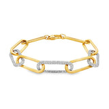 14K Yellow And White Gold Natural Diamonds Paperclip Bracelet
