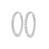 14K White Gold 30Mm Round Inside Out Natural Diamonds Hoop Earrings