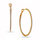 14K Yellow Gold 38mm Round Inside Out Natural Diamonds Hoop Earrings