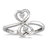 Sterling Silver Twin Hearts Natural Diamonds Ring