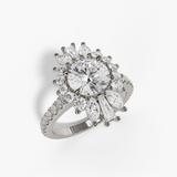 14K White Gold Modern Halo Round Natural Diamonds Engagement Ring