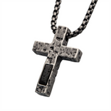 Stainless Steel Silver IP Cross Pendant With Lava Stone Pendant Necklace
