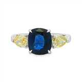 Platinum Cushion Sapphire Three Stone Ring