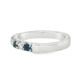 14K White Gold Round Sapphires And Diamond Band Ring