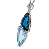 14K White Gold Drop Dark And Sky Blue Topaz Pendant Necklace