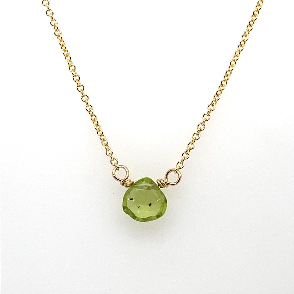 August Birthstone Necklace: Yellow Gold Filled Necklace With Peridot Briolette