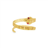 JT ESTATE 14K Yellow Gold Round Ruby Snake Ring