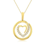 14K Yellow Gold Natural Diamond Circular Heart Pendant