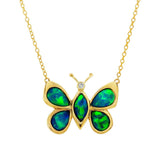 14K Yellow Gold Cabochon Crystal Opal And Diamond Butterfly Necklace