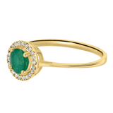 14K Yellow Gold Round Emerald Halo Ring