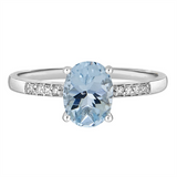 March Birthstone Rings: 14K White Gold Diamond And Aquamarine Ring
