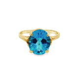 JT ESTATE 14K Yellow Gold Oval Blue Topaz Solitaire Ring