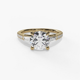 14K Yellow Gold Three Stone Round Natural Diamonds Engagement Ring