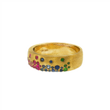 JT ESTATE 14K Yellow Gold Round Rainbow Sapphire And Tsavorite Band