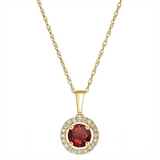 January irthstone Pendant: 14K Yellow Gold Garnet Halo Pendant Necklace