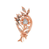JT ESTATE 18K Rose Gold Rose Cut Diamond Vintage Leaf Brooch